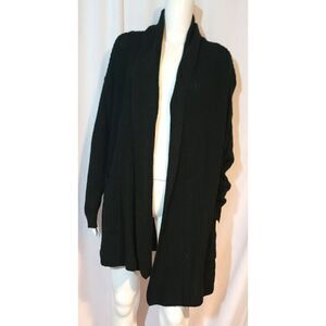 NWT - One Grey Day Black Knit Superfine Merino Open Cardigan W Pockets - Sz L